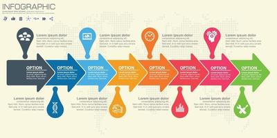 Timeline and arrow vector infographic. World map Background