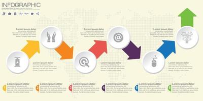 Timeline and arrow vector infographic. World map Background