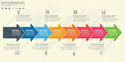 Timeline and arrow vector infographic. World map Background