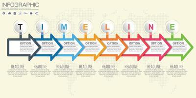 Timeline and arrow vector infographic. World map Background