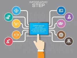 La infografía empresarial se puede utilizar para el diseño de flujo de trabajo, banner, diagrama, opciones numéricas, opciones de intensificación, diseño web. vector