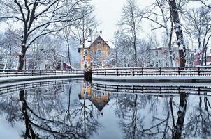 Romania Bistrita winter landscape in central park 2014 photo