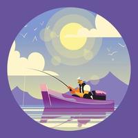 A Man Fishing in The Sea vector