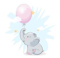 Cute little elephant holding balloon vector