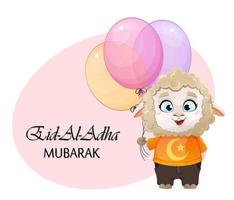 eid al-adha mubarak. carnero de personaje de dibujos animados divertido vector