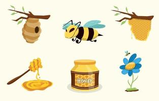 colección de pegatinas de abejas de miel vector