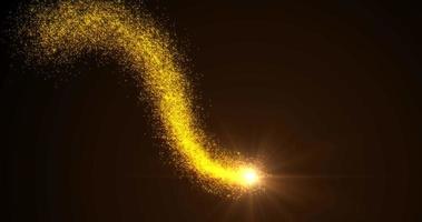Wave trail of gold glittering star dust wave on black background video