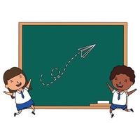 cute little students interracial couple characters vector