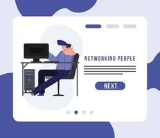Networking people and man at desk vector design