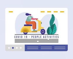 woman wearing medical mask in scooter activity and text vector