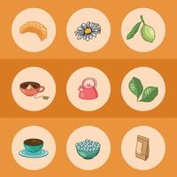 tea line and fill style icon set vector design