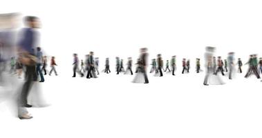 Anonymous blur crowd of people walking on white background video