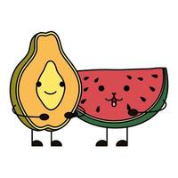 fresh watermelon and papaya kawaii characters vector