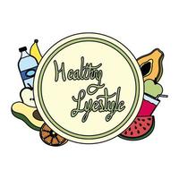 healthy life style lettering and set icons vector