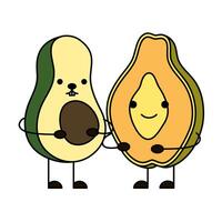 avocado with papaya kawaii characters vector