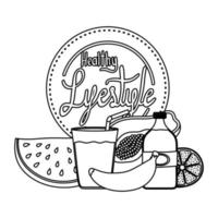 healthy life style lettering and set icons vector