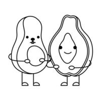 avocado with papaya kawaii characters vector