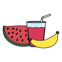 fresh watermelon fruit and banana with juice vector