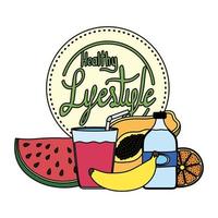 healthy life style lettering and set icons vector