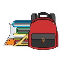 schoolbag with books and supplies vector