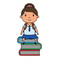 linda niña estudiante sentada en los libros vector