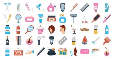 bundle of barber shop set icons vector