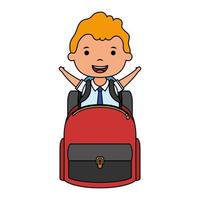 cute blond student boy with schoolbag character vector