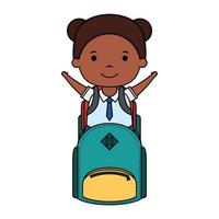 cute little student afro girl with schoolbag character vector