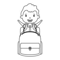 cute little student boy with schoolbag character vector