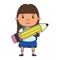 cute little student girl with pencil character vector