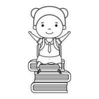 cute little student girl seated in books vector