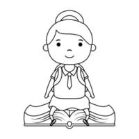 cute little student girl seated in book character vector