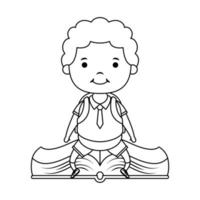 cute little student boy seated in book character vector