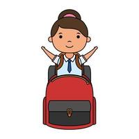 cute little student girl with schoolbag character vector