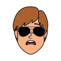 young man head with sunglasses character vector