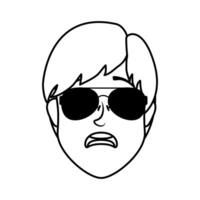 young man head with sunglasses character vector