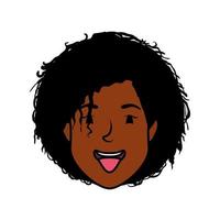 afro young woman head avatar character vector