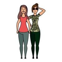 young woman with military clothes and girl characters vector