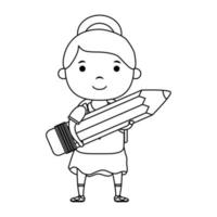 cute little student girl with pencil character vector