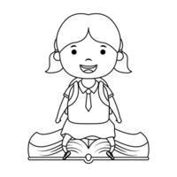 cute little student girl seated in book character vector