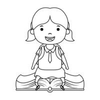 cute little student girl seated in book character vector