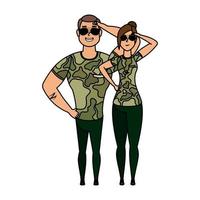 personajes de avatares de pareja de militares jóvenes vector