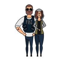 young man fbi agent with woman characters vector