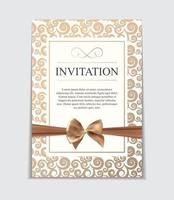 Vintage Wedding Invitation with Bow and Ribbon Template Vector Illutsration