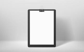 White binder with white paper sheet and paperclip vector