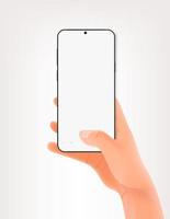 Man pressing the button on smartphone. Vector mockup