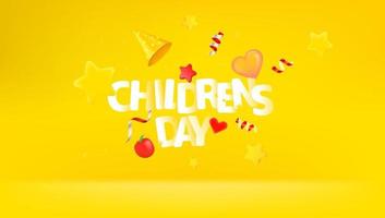 International Childrens day greeting card with inscription and different accessories vector