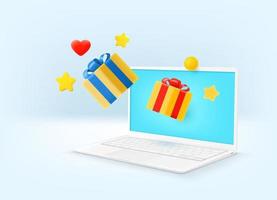 Gift boxes and modern laptop. Surprize vector