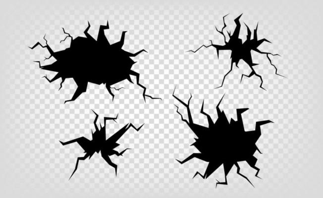 Different cracks and holes effect isolated on transparent background