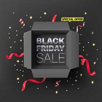 Black friday sale concept. Text in opened black box vector